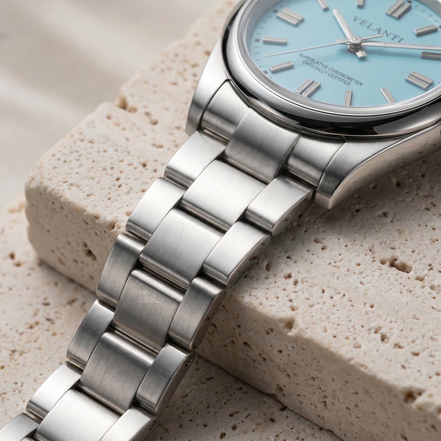 Explorer-style custom mod watch, Velanti Milano Oystvel Tiffany Blue, product photo 10