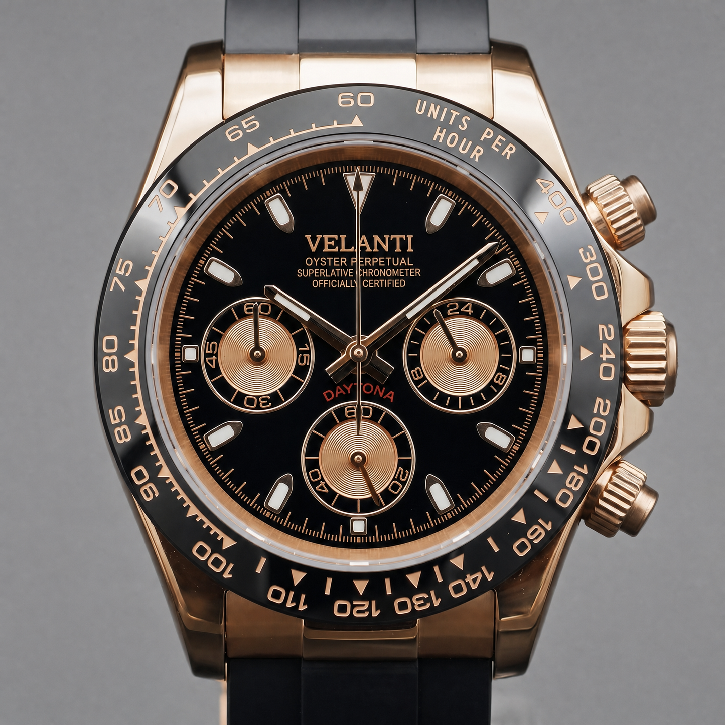 Daytona-style custom chronograph watch, Velanti Milano Veltona Rose Gold, watch detail photo 7