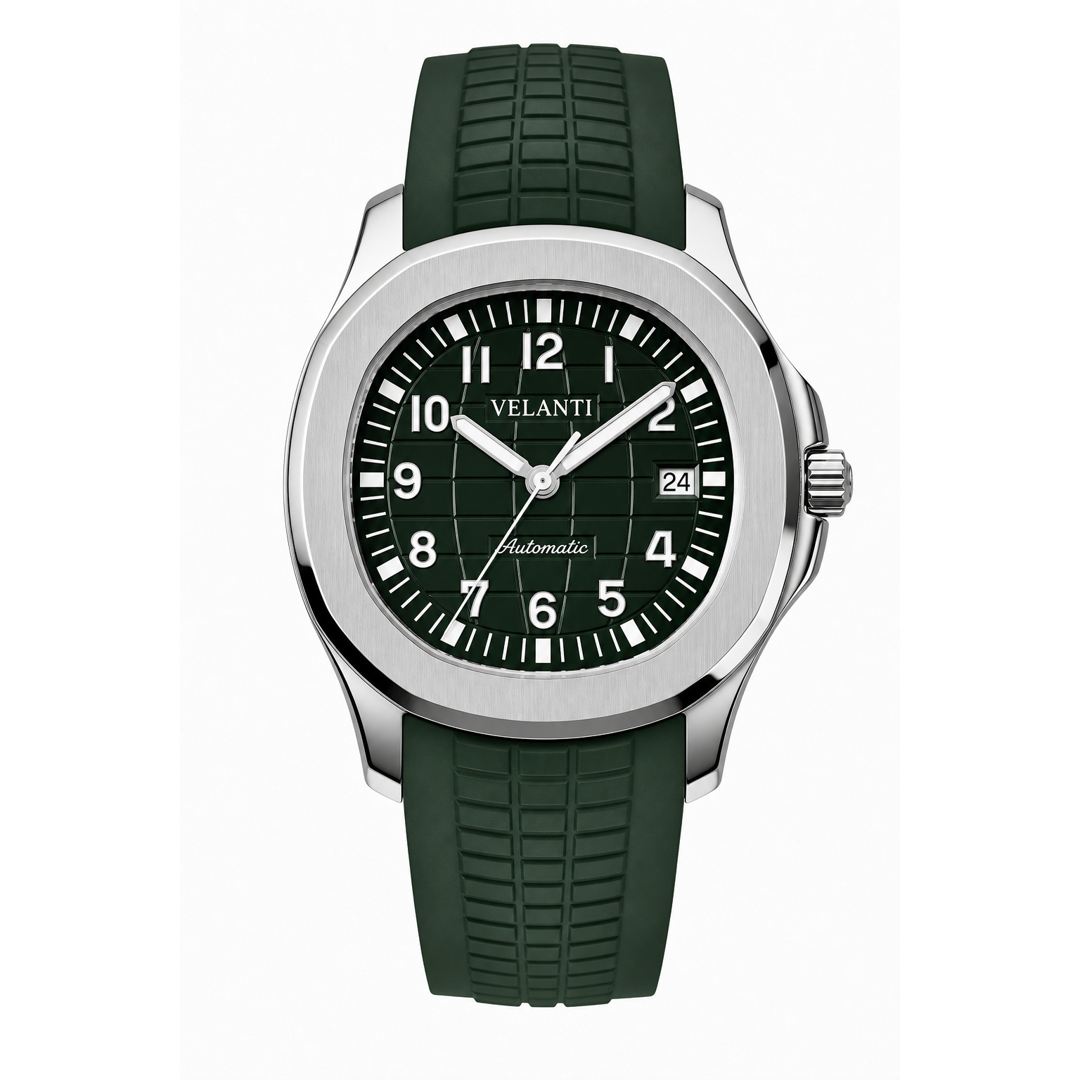 Aquanaut-style custom mod watch, Velanti Milano Velnaut Green, main product photo