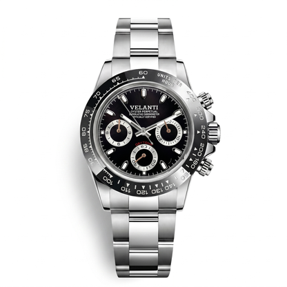 Daytona-style custom chronograph watch, Velanti Milano Veltona Black Panda, case back photo