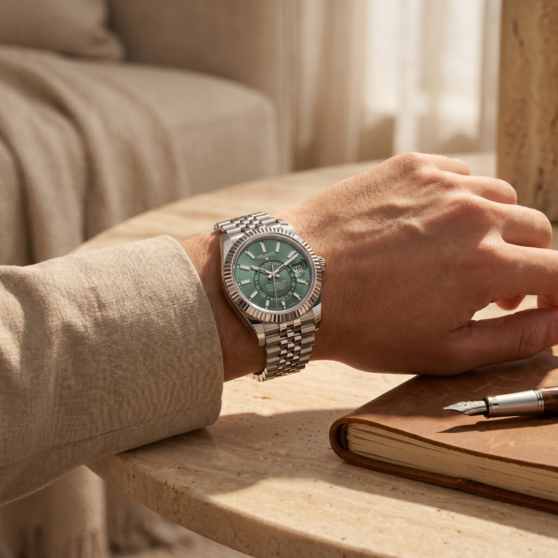 Datejust-style custom mod watch, Velanti Milano Veljust Sky Dweller Mint Green, product photo 4