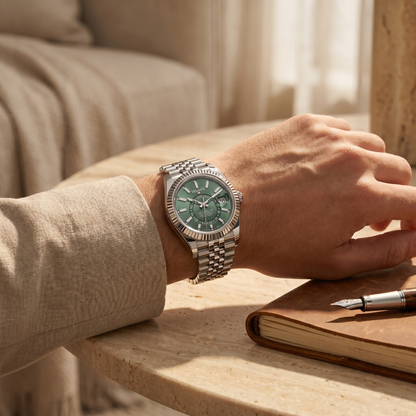 Datejust-style custom mod watch, Velanti Milano Veljust Sky Dweller Mint Green, product photo 4