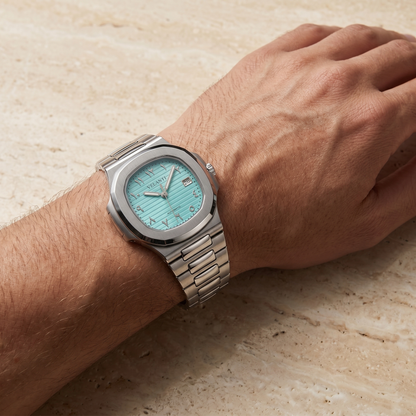 Nautilus-style custom mod watch, Velanti Milano Nautvel Arabic Tiffany Blue, product photo 8