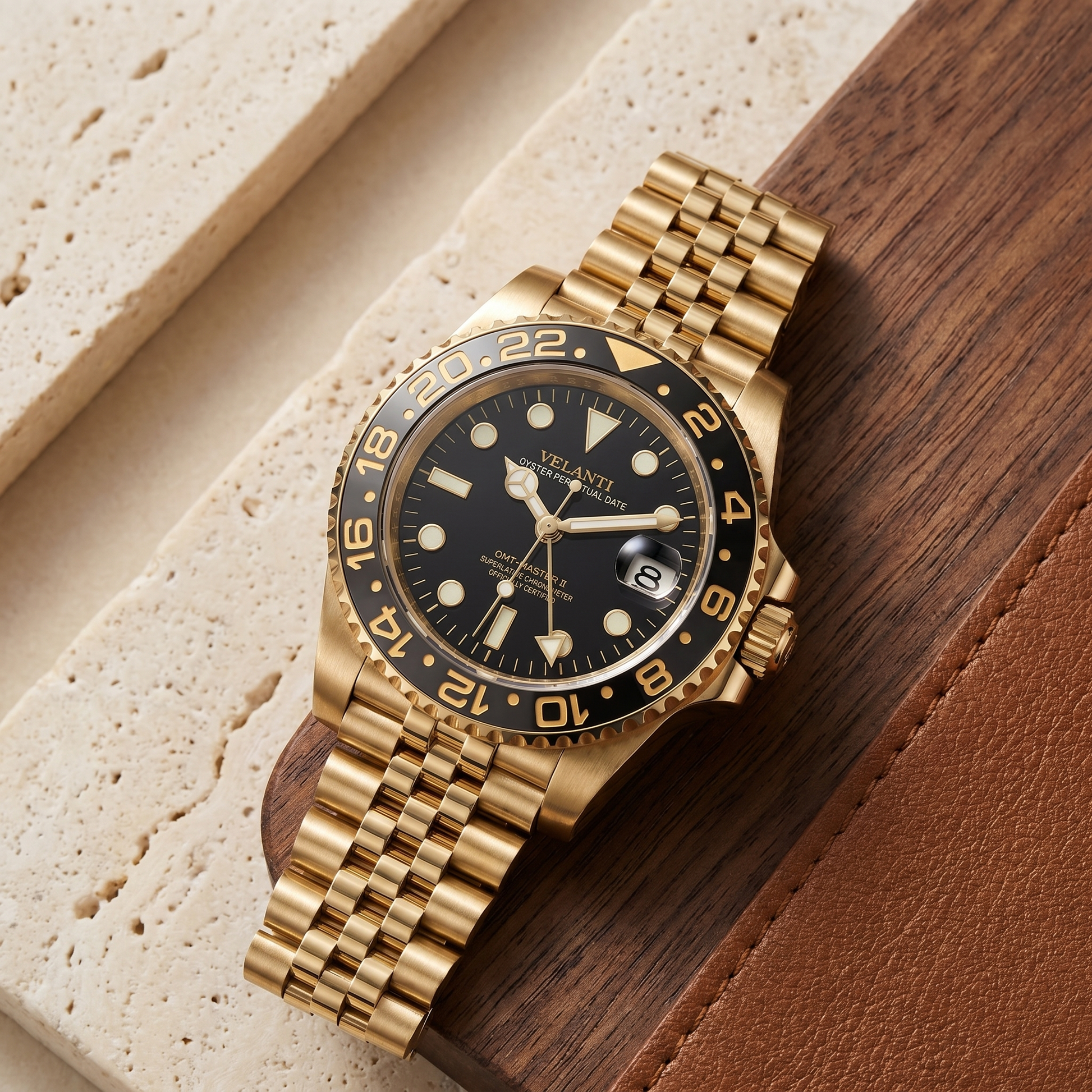 GMT-style custom mod watch, Velanti Milano Gmtvel Gold, product photo 2