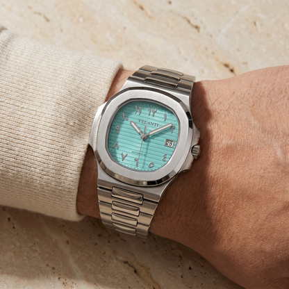 Nautilus-style custom mod watch, Velanti Milano Nautvel Arabic Tiffany Blue, product photo 3