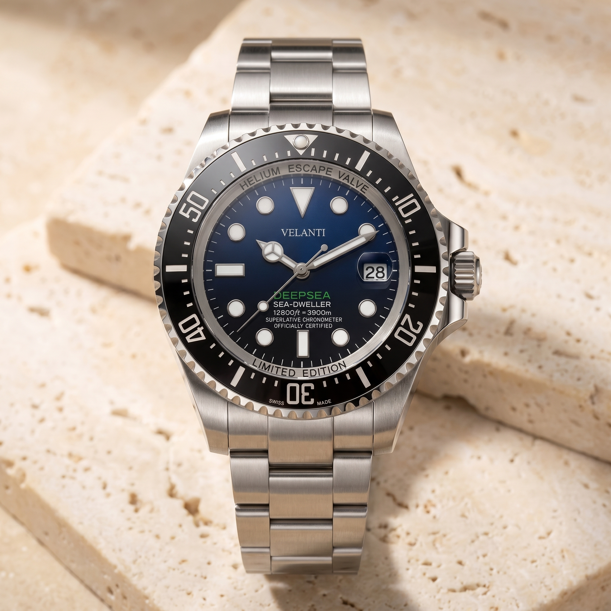 Submariner-style custom mod watch, Velanti Milano Velmariner Deepsea, product photo 2