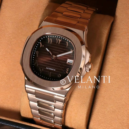 Nautiko Arabic Rose Gold Chocolate Seiko mod watch | Velanti Milano