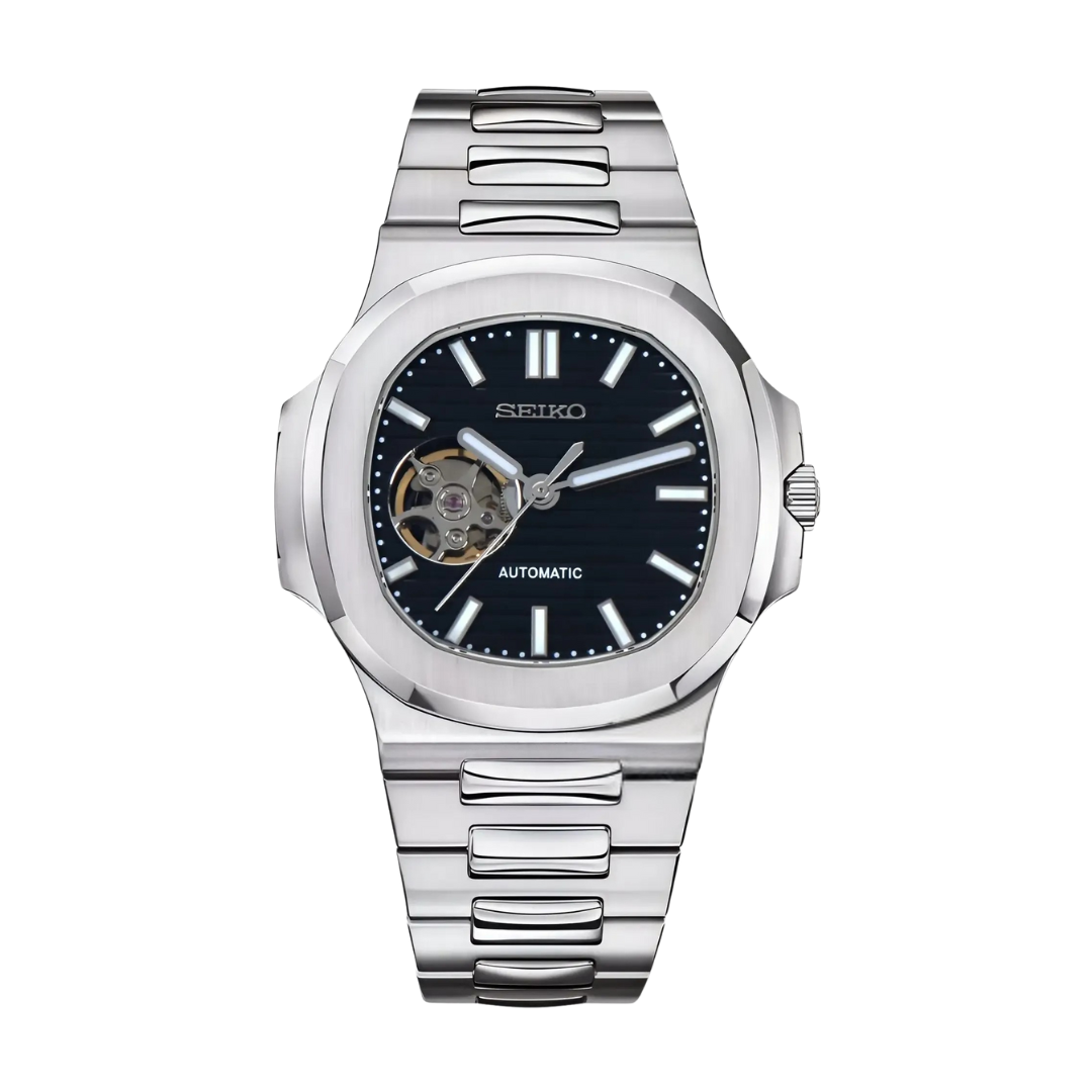 Nautiko Black Open Movement Seiko mod watch | Velanti Milano