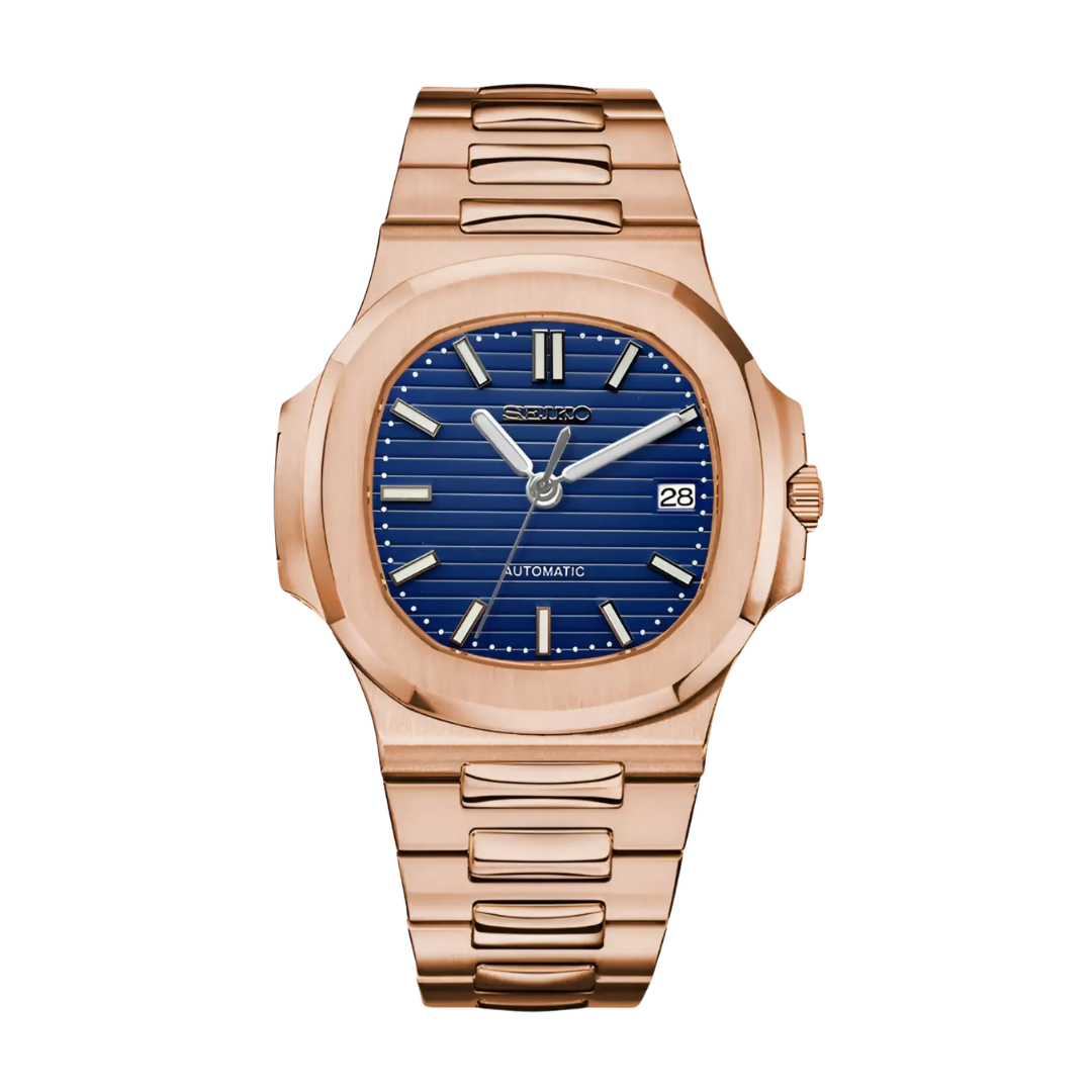 Nautiko Rose Gold Royal Blue Seiko mod watch | Velanti Milano