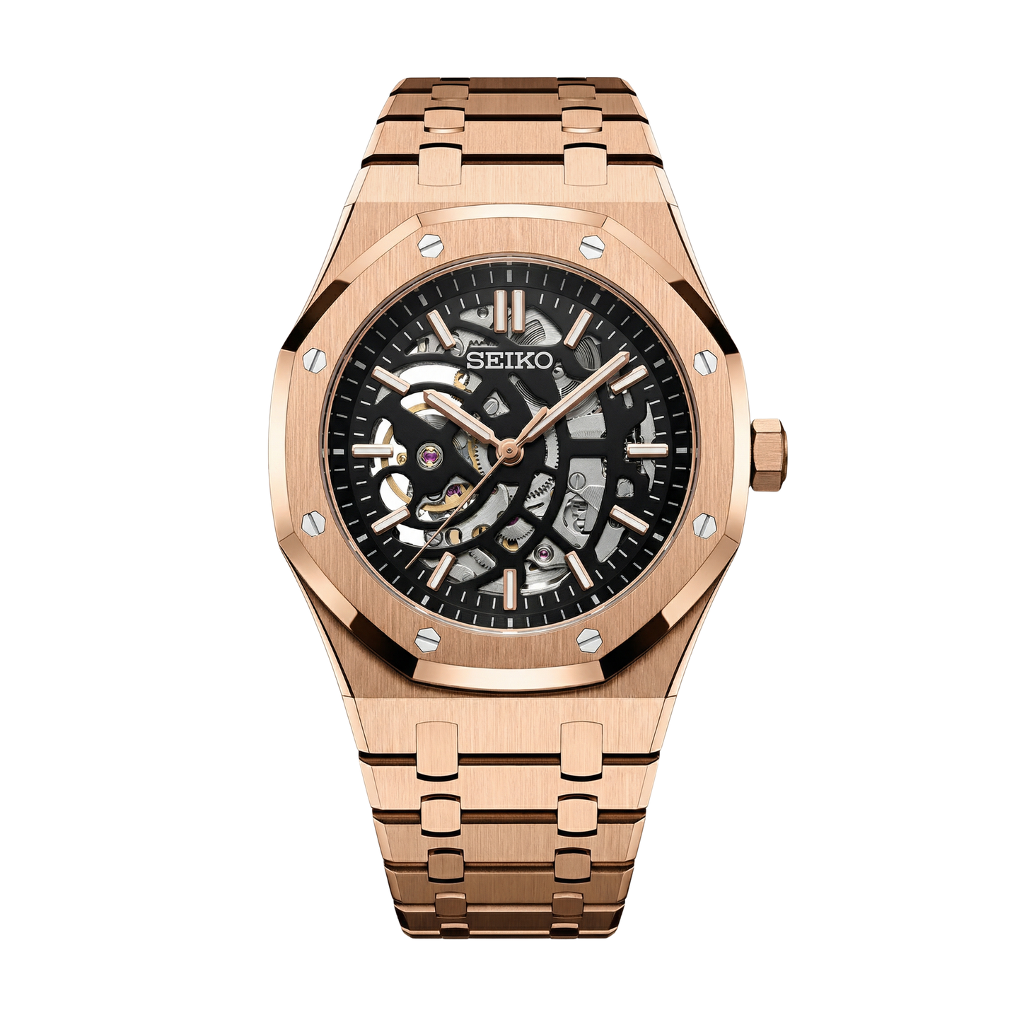 Royal Seikoak Rose Gold Skeleton Seiko mod watch | Velanti Milano