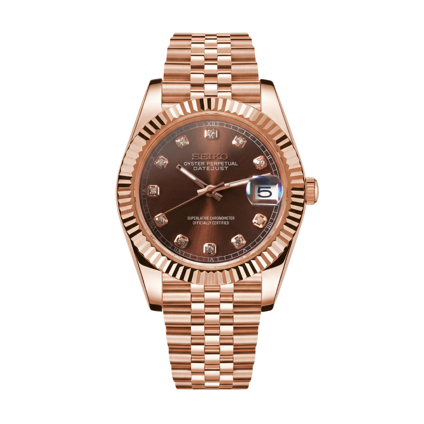 Seikojust Chocolate Crystals  Rose Gold Seiko mod watch | Velanti Milano