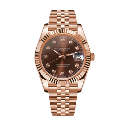 Seikojust Chocolate Crystals  Rose Gold Seiko mod watch | Velanti Milano