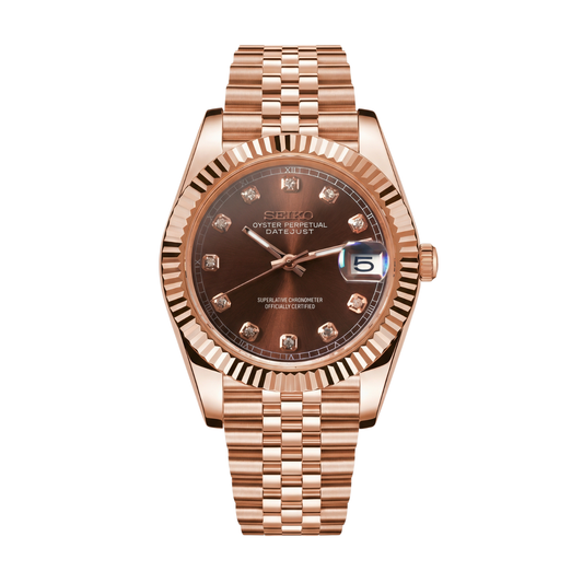 Seikojust Chocolate Crystals  Rose Gold Seiko mod watch | Velanti Milano