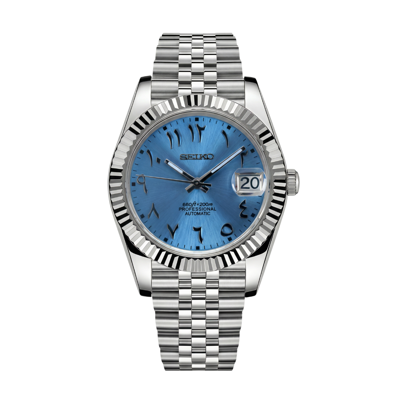 Seikojust Ice Blue Arabic Seiko mod watch | Velanti Milano