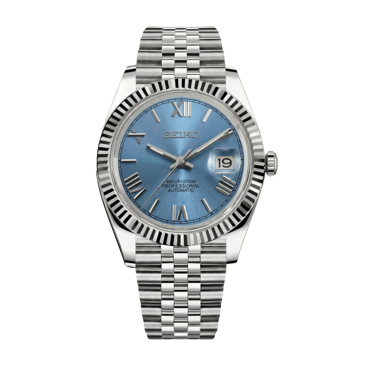 Seikojust Ice Blue Roman Seiko mod watch | Velanti Milano