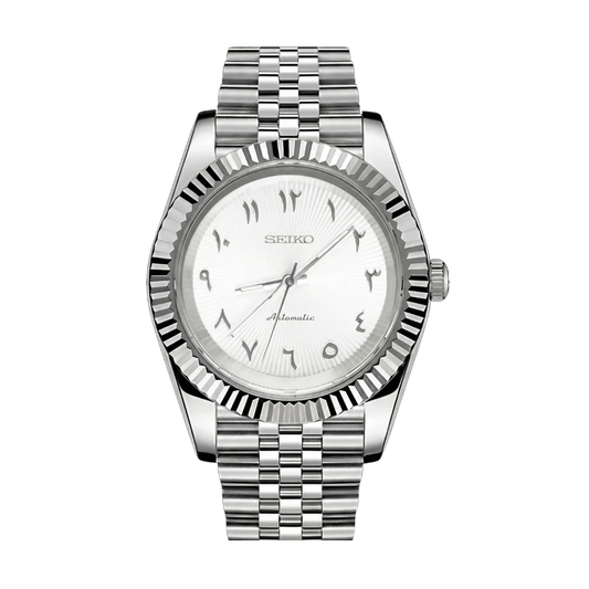 Seikojust White Arabic Textured Seiko mod watch | Velanti Milano