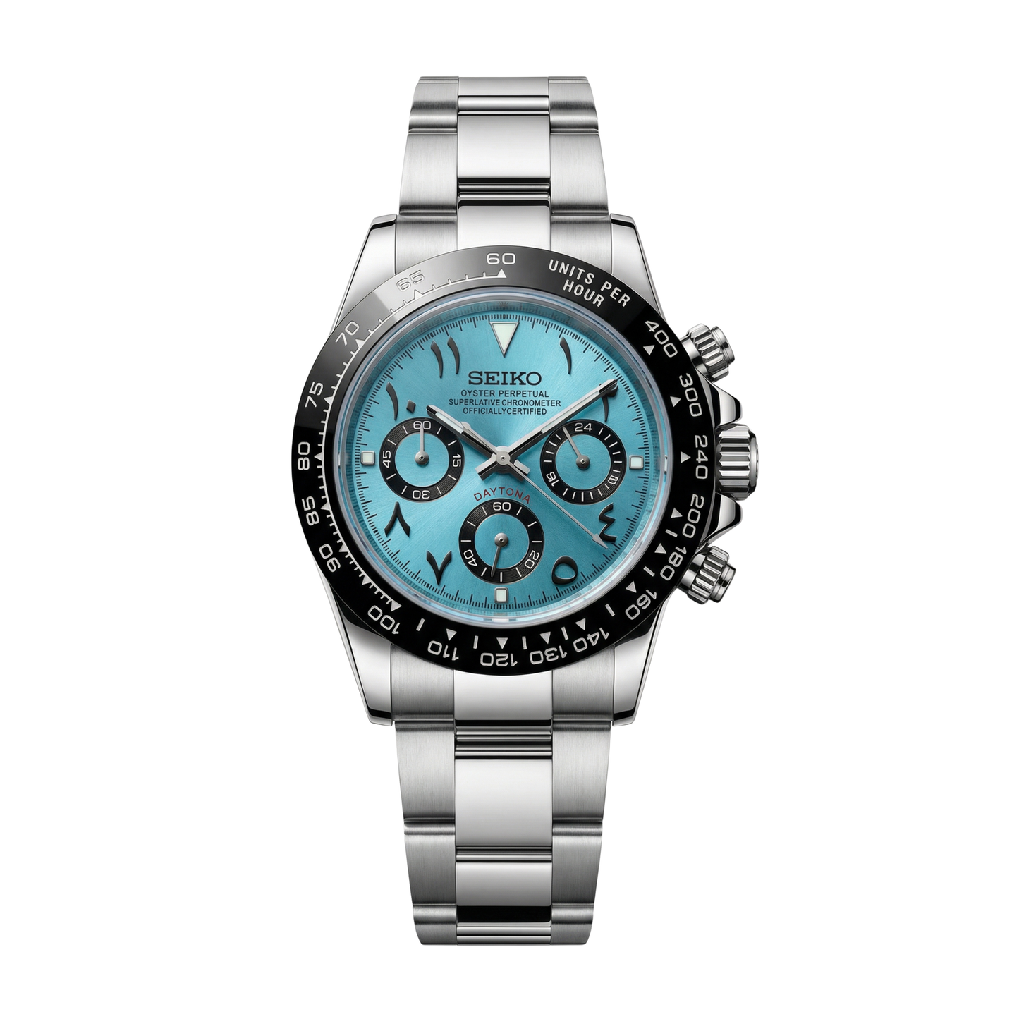 Seitona Arabic Ice Blue Seiko mod watch | Velanti Milano