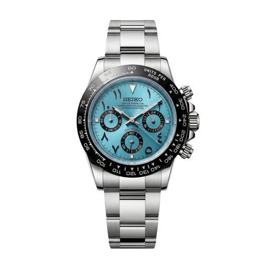 Seitona Arabic Ice Blue Seiko mod watch | Velanti Milano