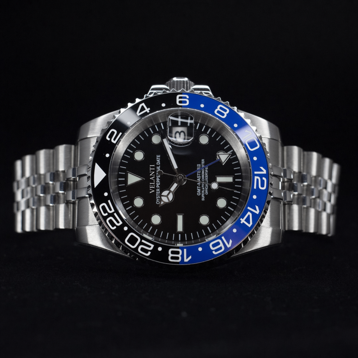 GMT-style custom mod watch, Velanti Milano Gmtvel Batman, product photo 3