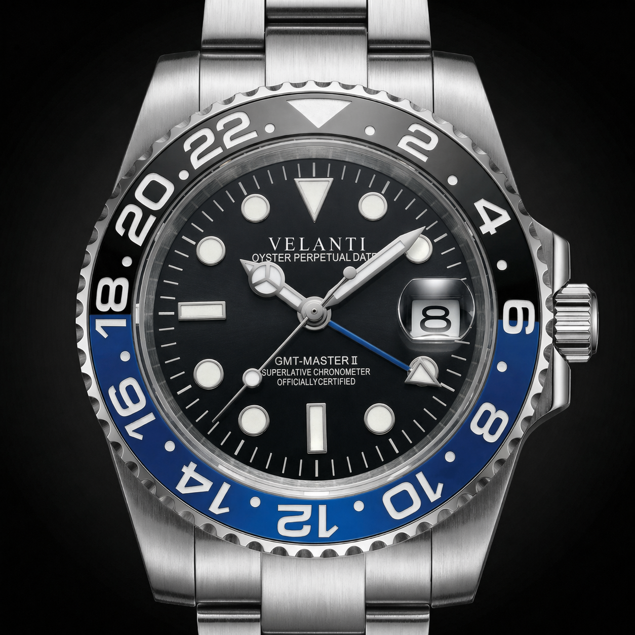 GMT-style custom mod watch, Velanti Milano Gmtvel Batman, product photo 4