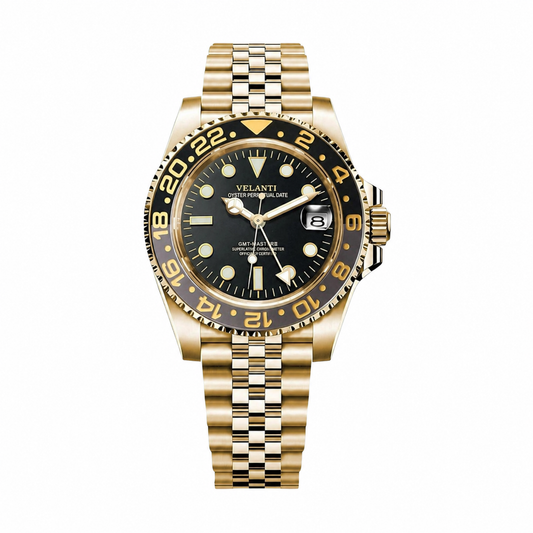 GMT-style custom mod watch, Velanti Milano Gmtvel Gold, main product photo