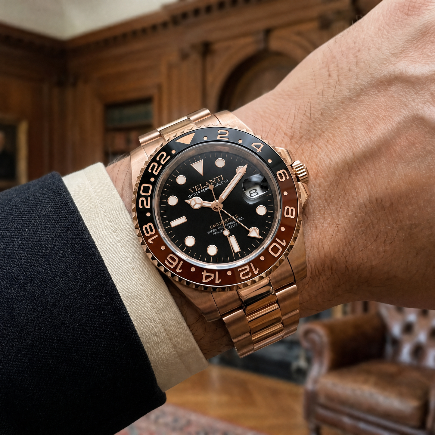 GMT-style custom mod watch, Velanti Milano Gmtvel Rootbeer, product photo 4