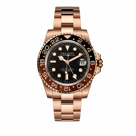 GMT-style custom mod watch, Velanti Milano Gmtvel Rootbeer, main product photo