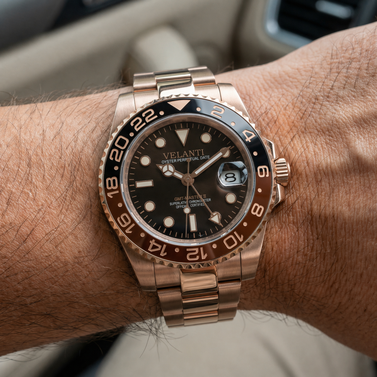 GMT-style custom mod watch, Velanti Milano Gmtvel Rootbeer, product photo 2