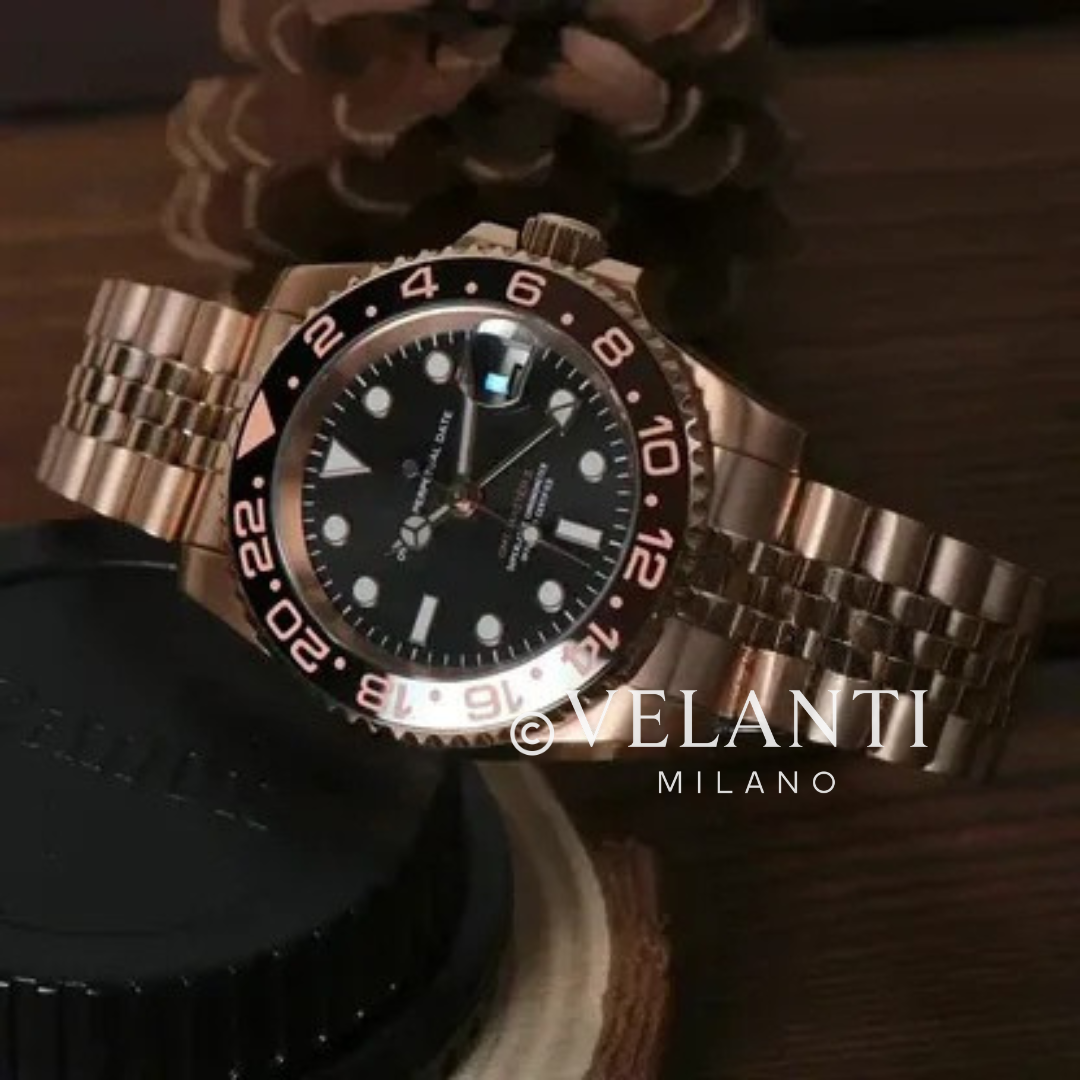 GMT-style custom mod watch, Velanti Milano Gmtvel Rose Gold Rootbeer, product photo 3