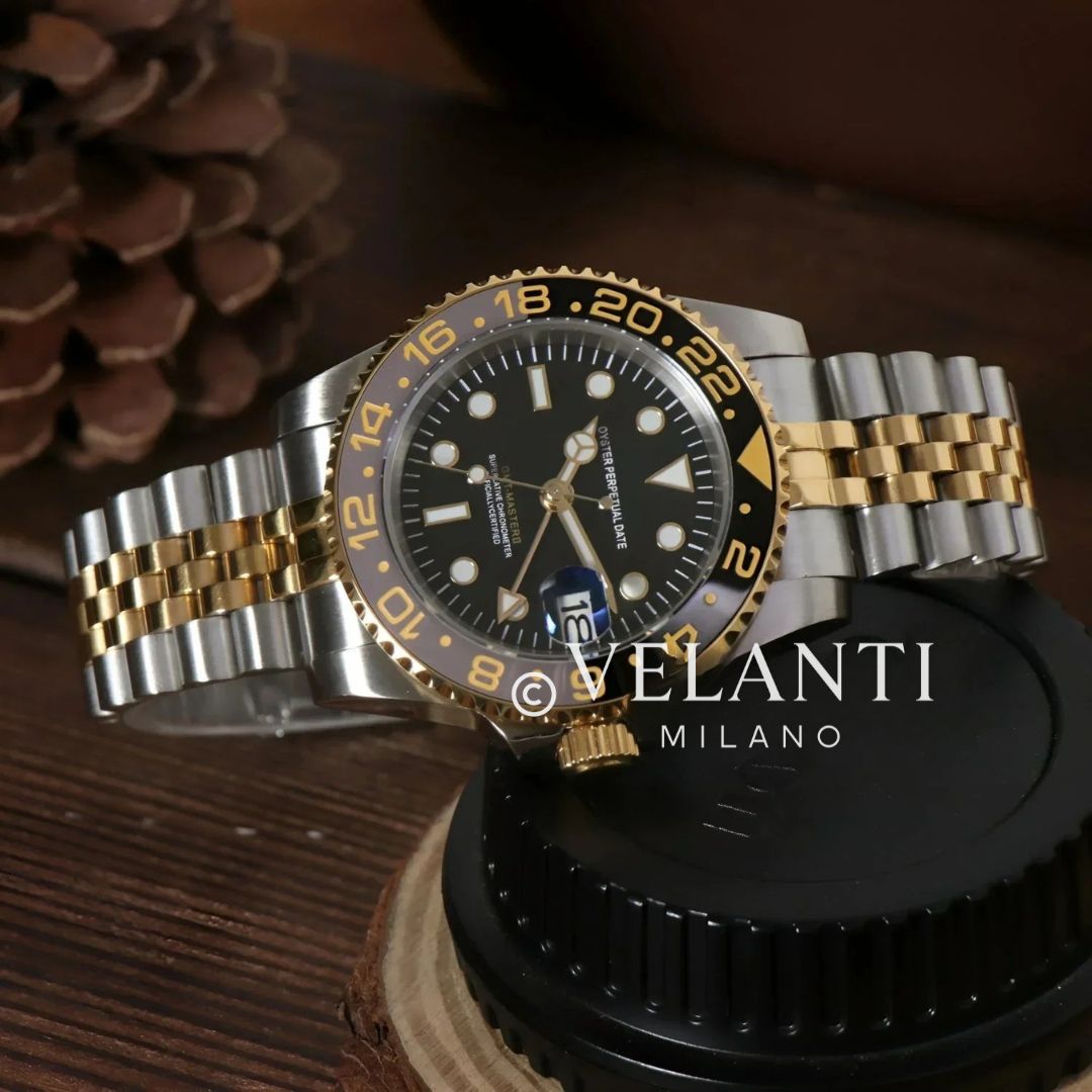 GMT-style custom mod watch, Velanti Milano Gmtvel Silver Gold, product photo 2