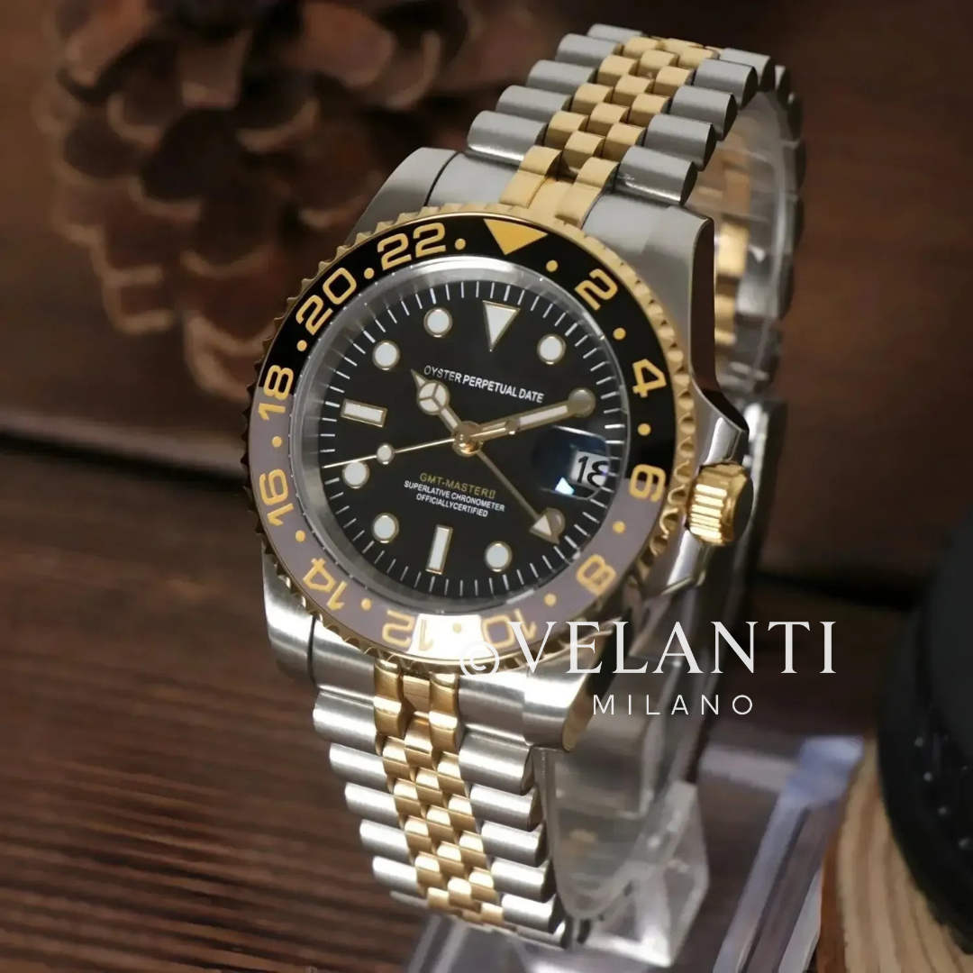 GMT-style custom mod watch, Velanti Milano Gmtvel Silver Gold, product photo 3