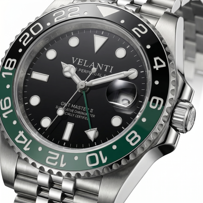 GMT-style custom automatic watch, Velanti Milano Gmtvel Sprite, watch detail photo