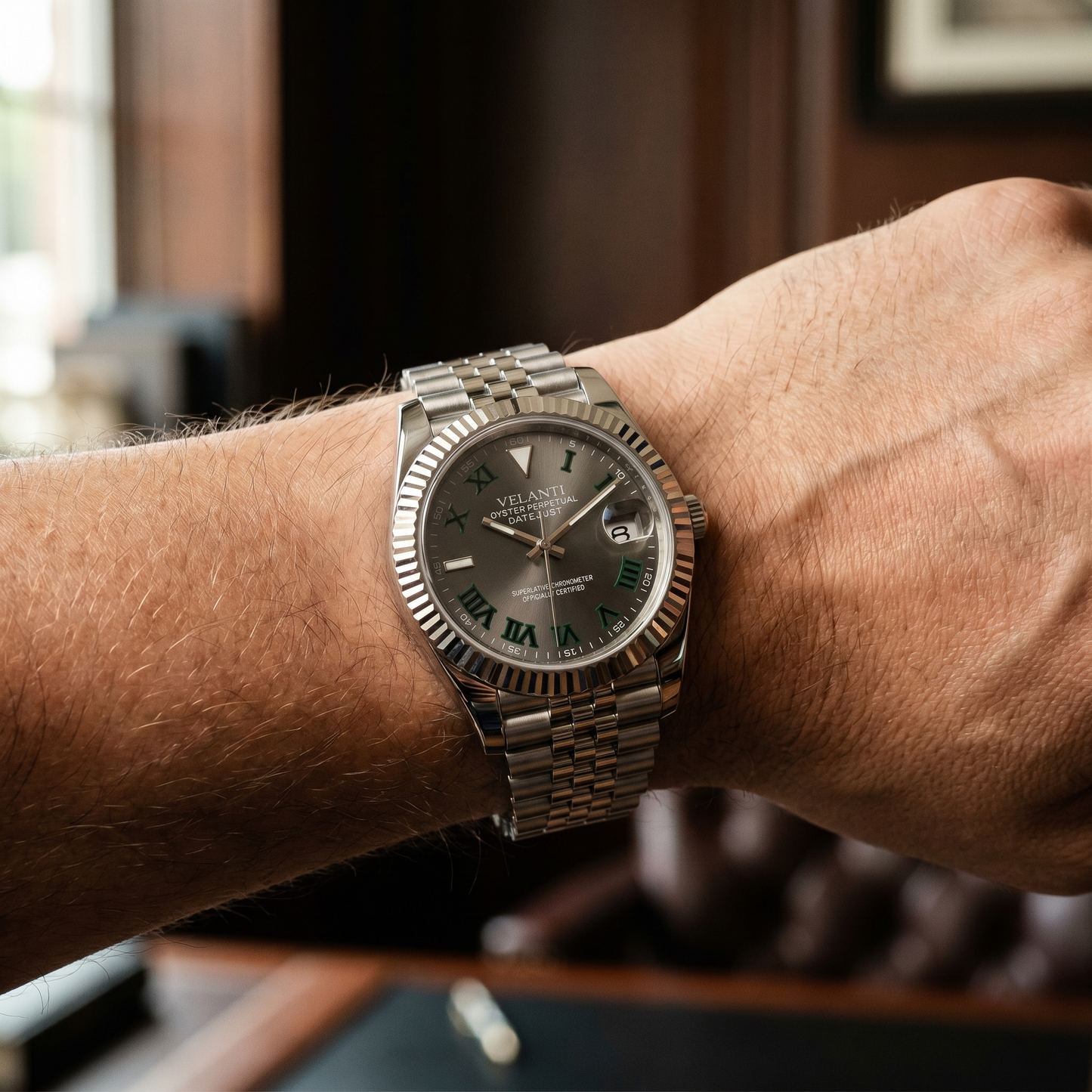 Datejust-style custom mod watch, Velanti Milano Veljust Wimbledon, product photo 4