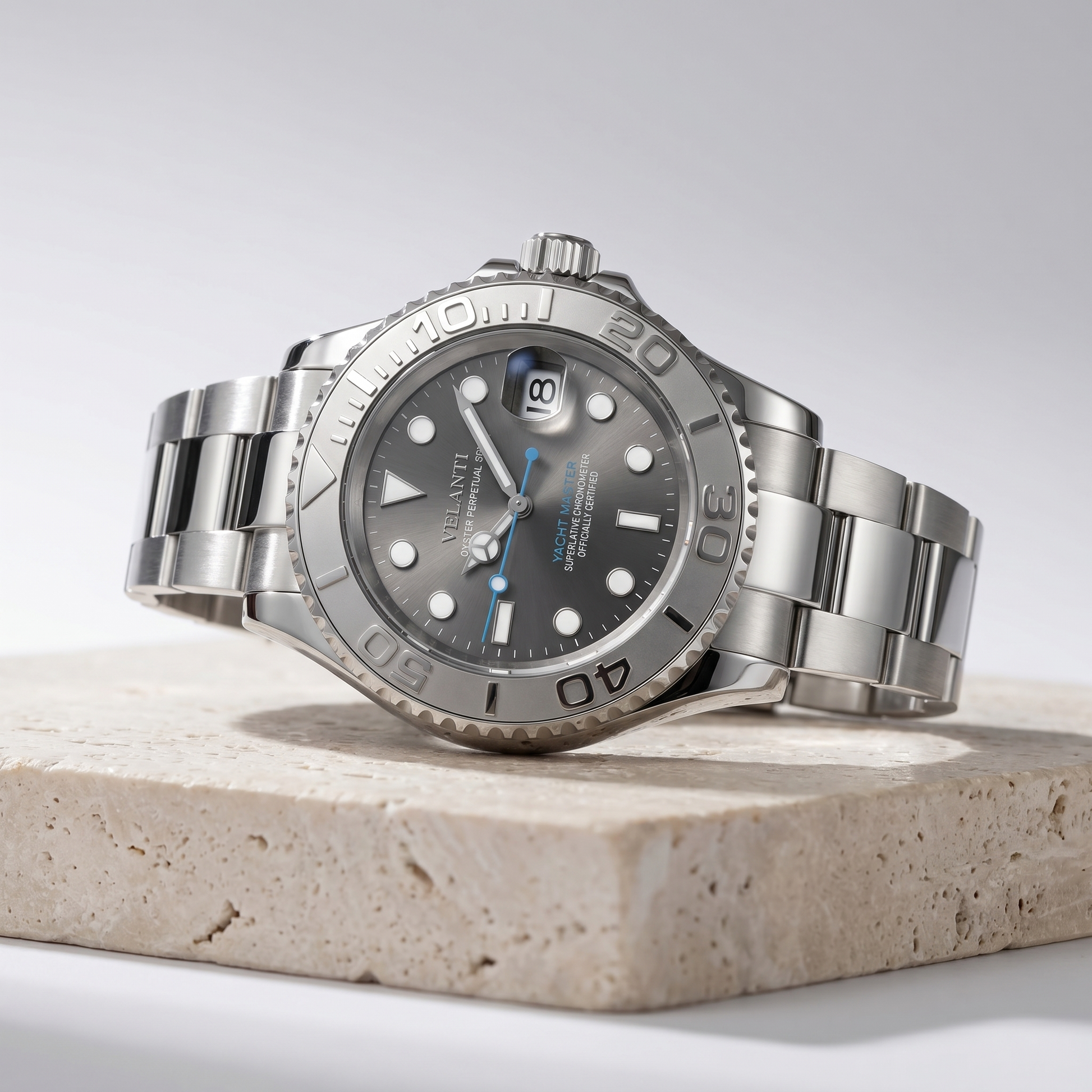 Submariner-style custom mod watch, Velanti Milano Velmariner Silver, product photo 2