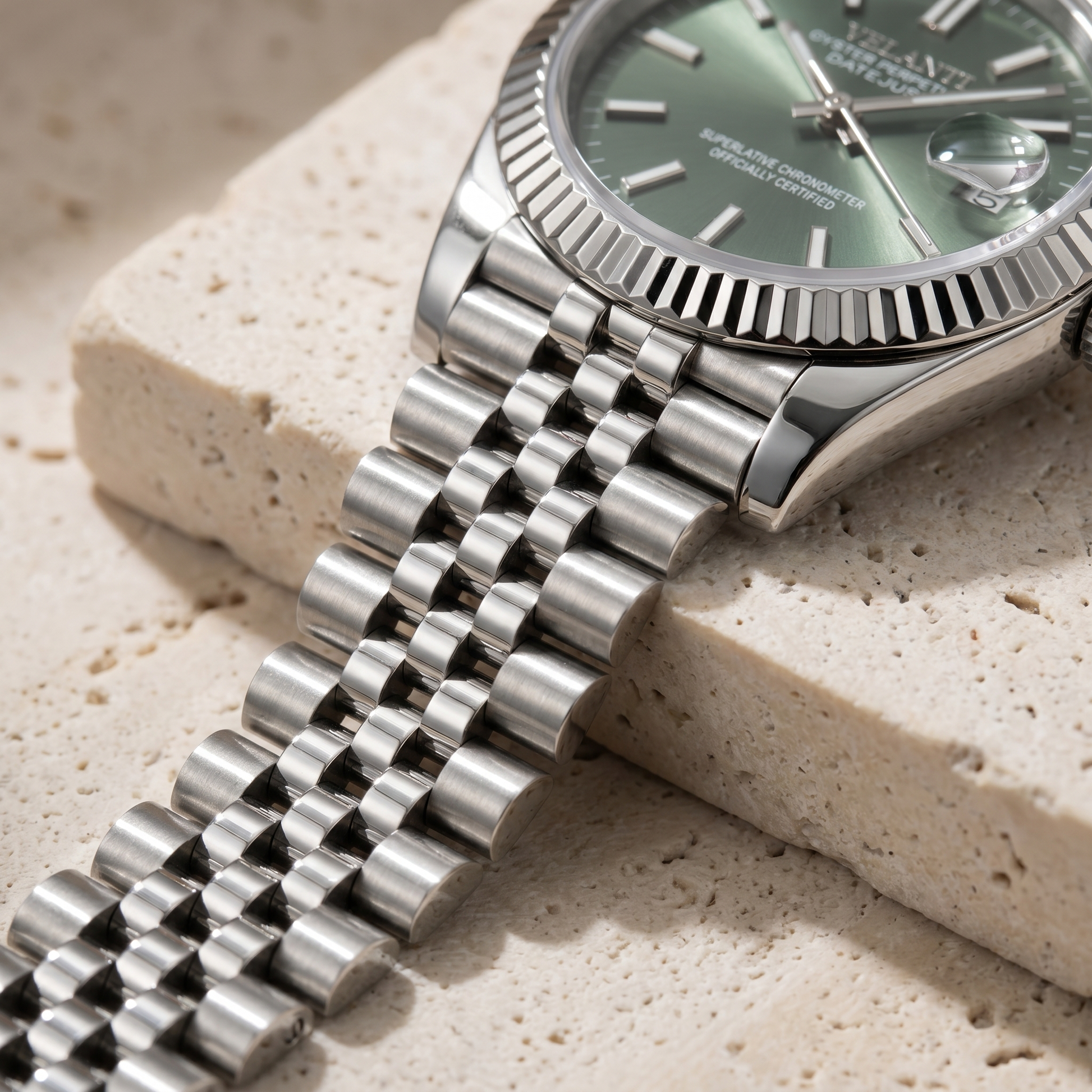 Datejust-style custom mod watch, Velanti Milano Veljust Mint Green, product photo 4