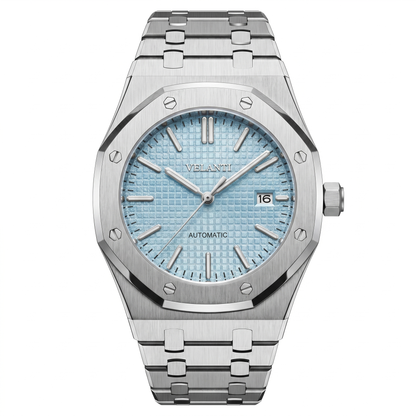 Royal Oak-style custom mod watch, Velanti Milano Royal Veloak Ice Blue, main product photo