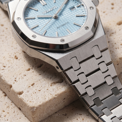 Royal Oak-style custom mod watch, Velanti Milano Royal Veloak Ice Blue, product photo 13
