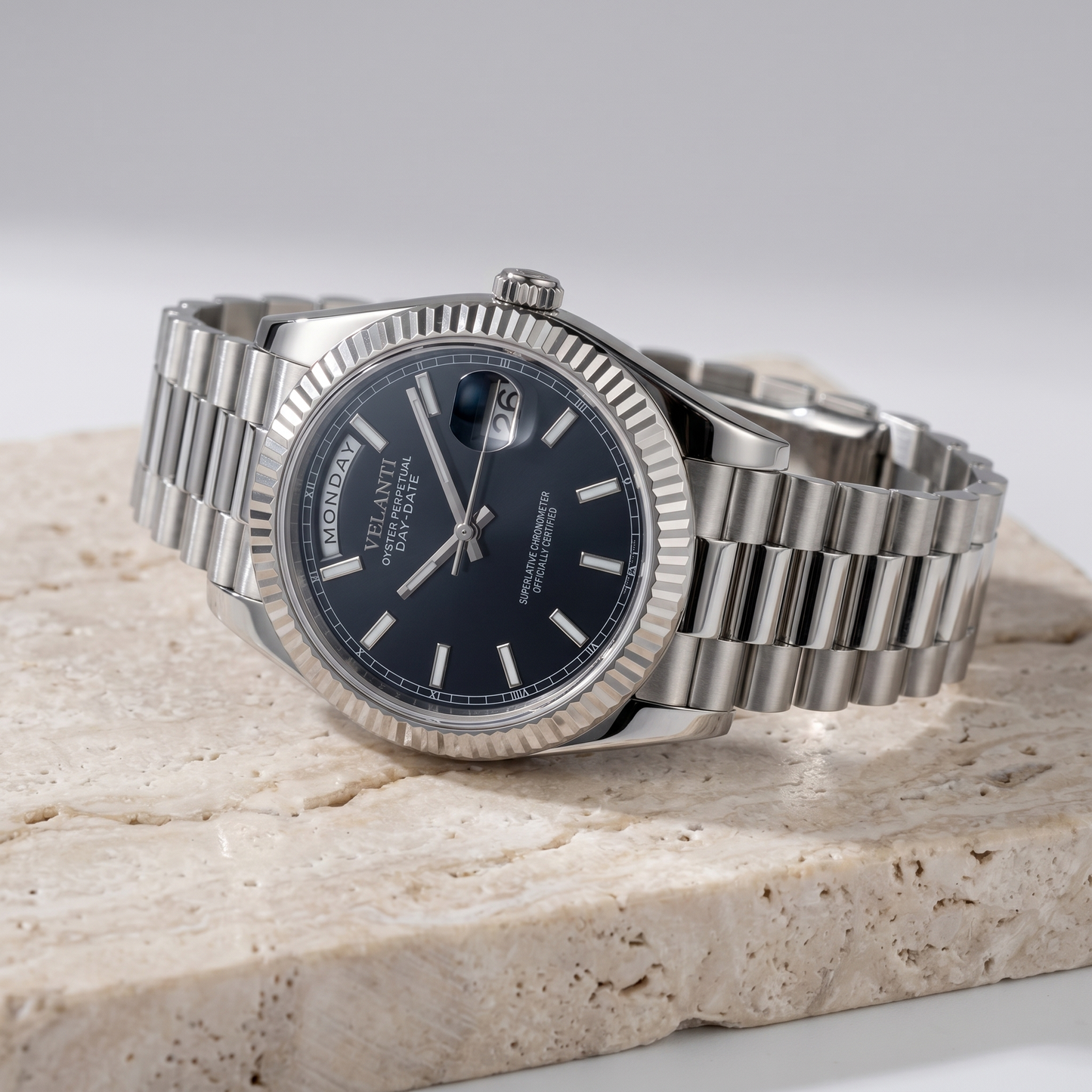 Datejust-style custom mod watch, Velanti Milano Veljust Daydate Classic Black, product photo 2