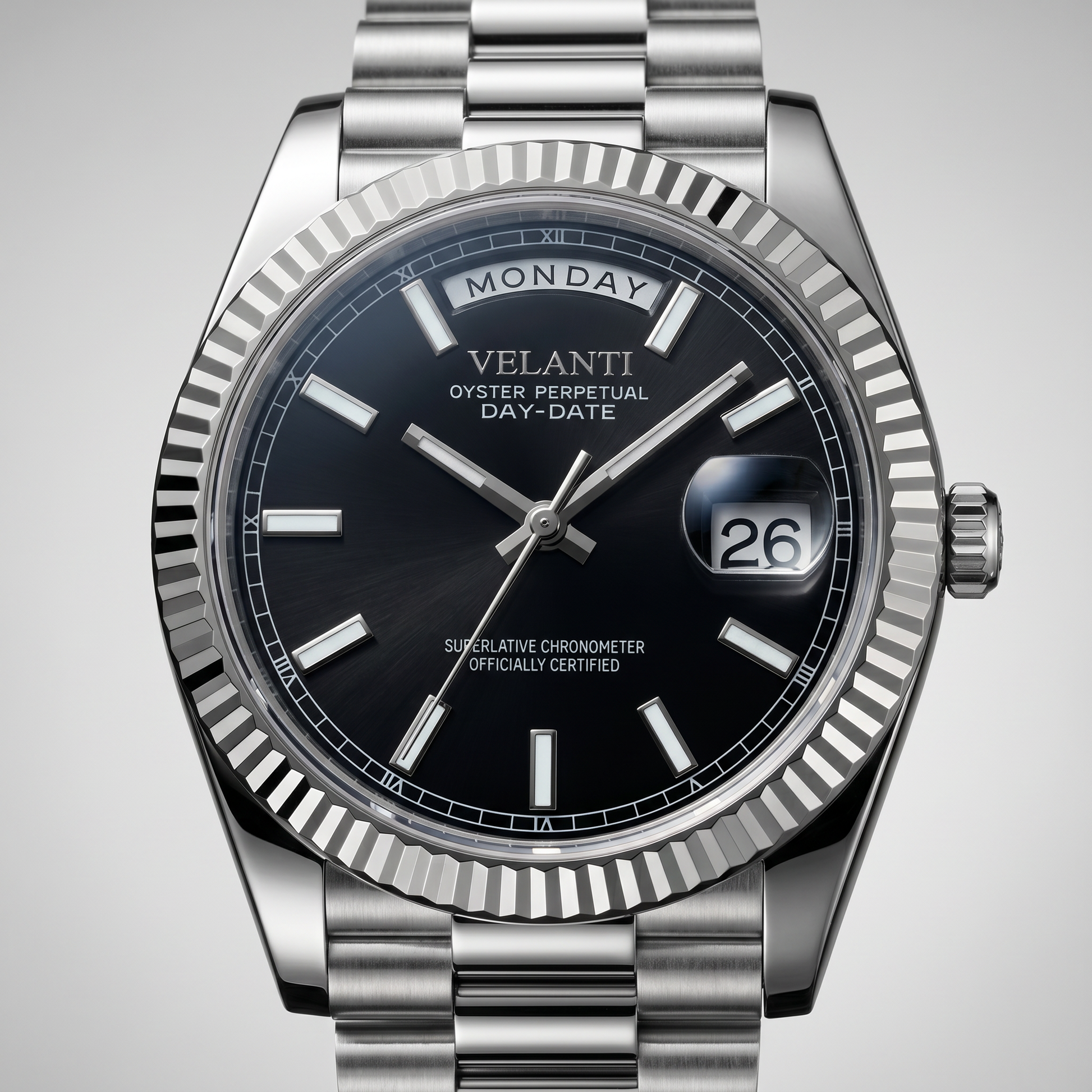 Datejust-style custom mod watch, Velanti Milano Veljust Daydate Classic Black, product photo 3