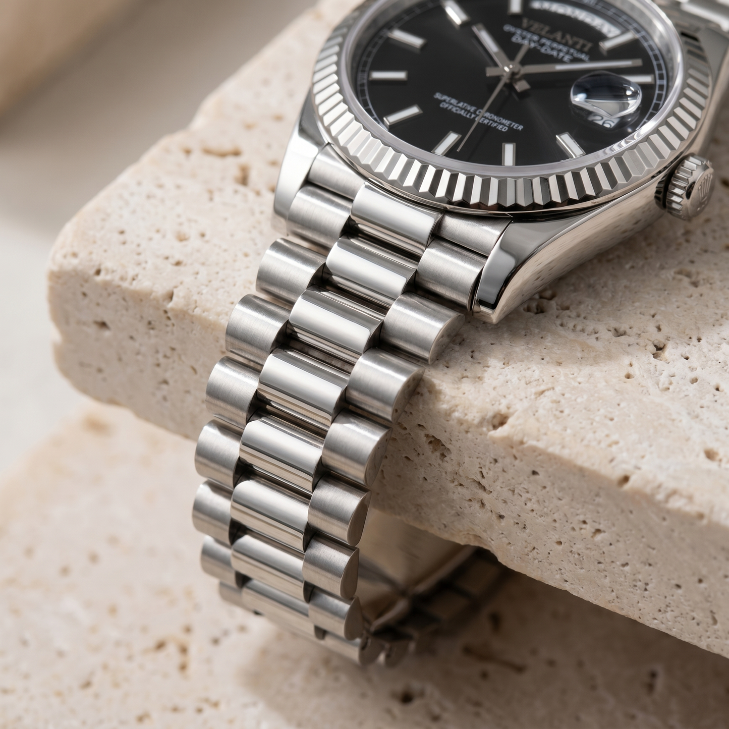 Datejust-style custom mod watch, Velanti Milano Veljust Daydate Classic Black, product photo 4