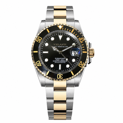 Submariner-style custom mod watch, Velanti Milano Velmariner Black (Two Tones), main product photo