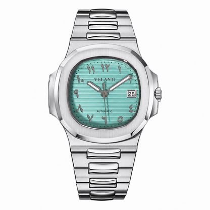 Nautilus-style custom mod watch, Velanti Milano Nautvel Arabic Tiffany Blue, main product photo
