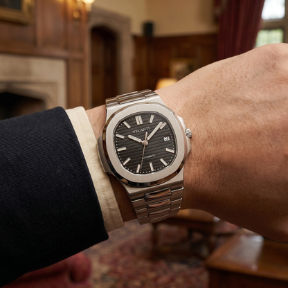 Nautilus-style custom mod watch, Velanti Milano Nautvel Black, product photo 3