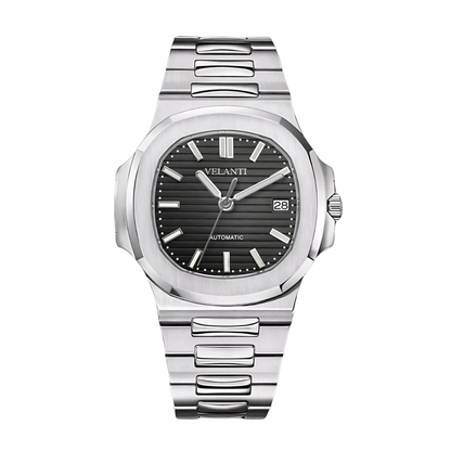Nautilus-style custom mod watch, Velanti Milano Nautvel Black, main product photo