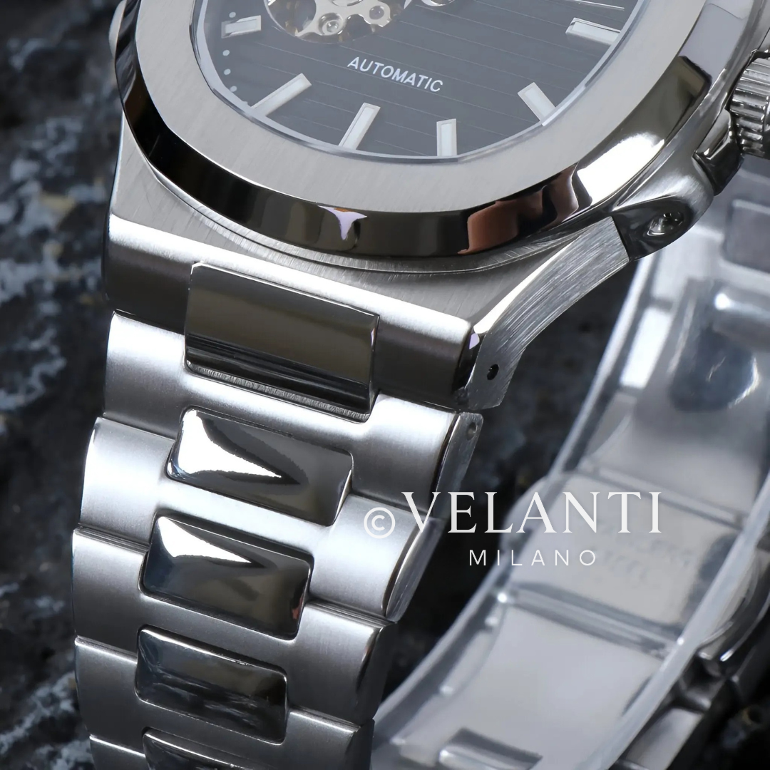 Nautilus-style custom mod watch, Velanti Milano Nautvel Black Open Movement, product photo 3