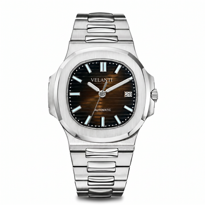 Nautilus-style custom mod watch, Velanti Milano Nautvel Brown, main product photo