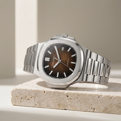 Nautilus-style custom mod watch, Velanti Milano Nautvel Brown, product photo 2