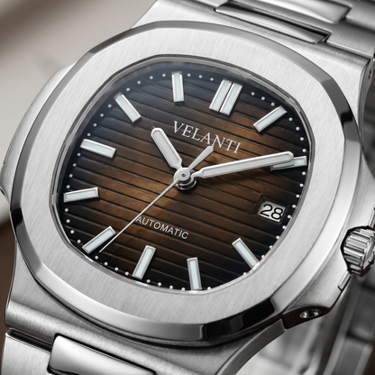 Nautilus-style custom mod watch, Velanti Milano Nautvel Brown, product photo 3