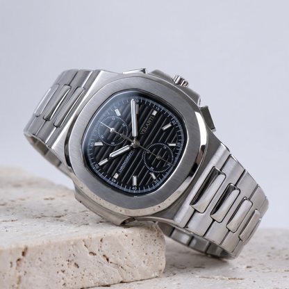 Nautilus-style custom chronograph watch, Velanti Milano Nautvel Chrono Black, product photo 2