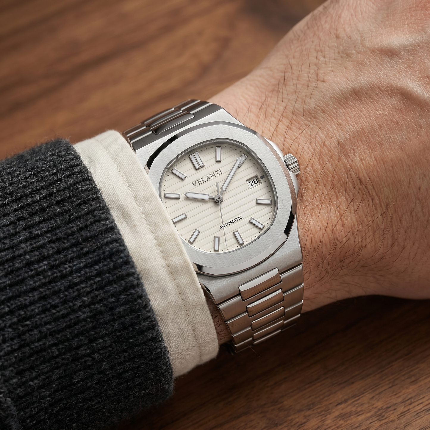 Nautilus-style custom mod watch, Velanti Milano Nautvel Cream, product photo 5